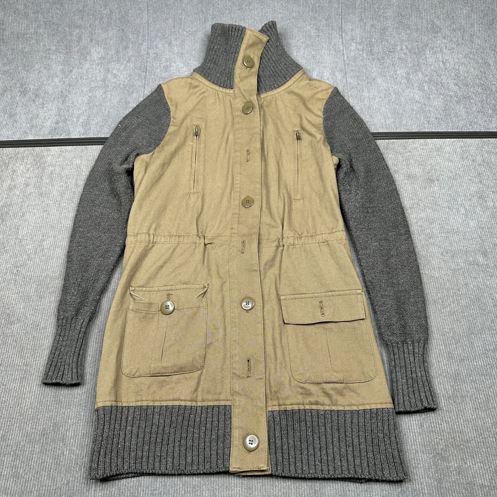 Princess Vera Wang Mixed Media Utility Jacket Y2k Khaki Grey Knit S